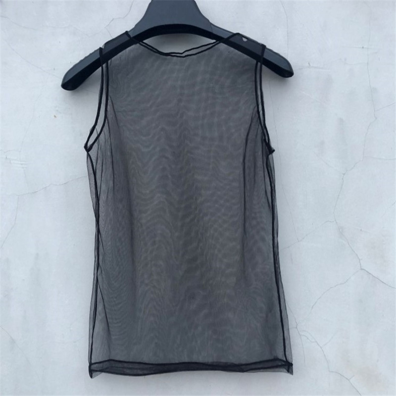 Fully Transparent Trendy Women's Mesh Round Neck Sleeveless Top, Summer New Large Size Mesh Shirt, Versatile Lace Shirt with Fake Collar
