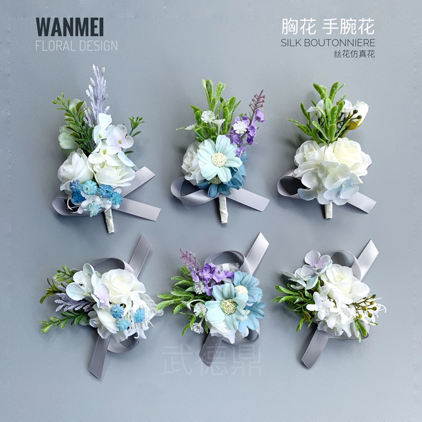 Chest Flowers Wrist Flowers Nordic Fashion Sen Bridal Bride Groom Bridesmaid Wrist Flowers Wedding Photo Grey Blue White