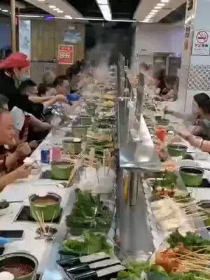 Rotating small hot pot equipment full set of rinse and baking one buffet table Malatang single single pot rotary hot pot machine