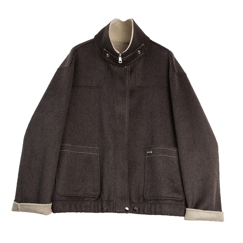 【山羊绒】ELLE绵羊毛休闲廓形双面呢大衣女25冬新款毛呢夹克外