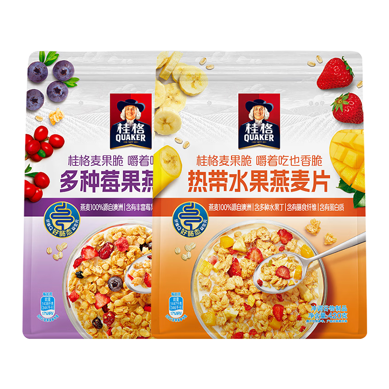 桂格即食水果麦片谷物冲饮麦果脆420g代餐营养燕麦宋茜同款,咖啡/麦片/冲饮,水果/坚果混合麦片,淘宝优惠券,粉丝福利购,淘宝优惠卷