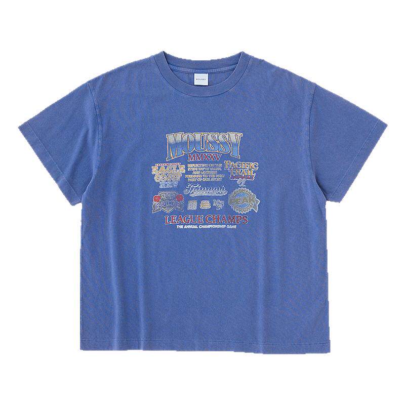 MOUSSY 夏季新品美式复古风印花做旧短袖T恤女010ISQ90-6851