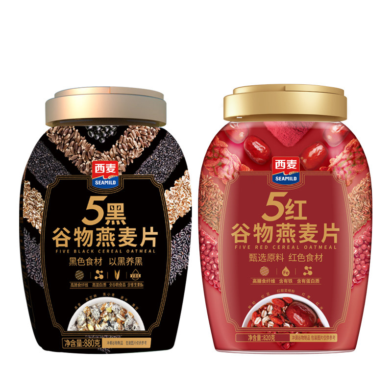 西麦燕麦片5黑/5红谷物燕麦片桶罐装懒人冲泡即食不添加蔗糖早餐,咖啡/麦片/冲饮,多谷物麦片,淘宝优惠券,粉丝福利购,淘宝优惠卷