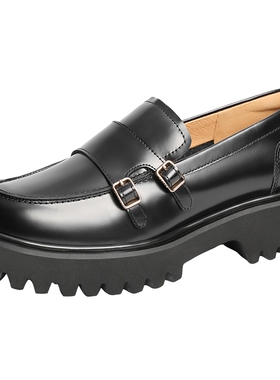 百丽厚底增高乐福鞋女春季新款真皮小皮鞋英伦风单鞋子BMME1AA5