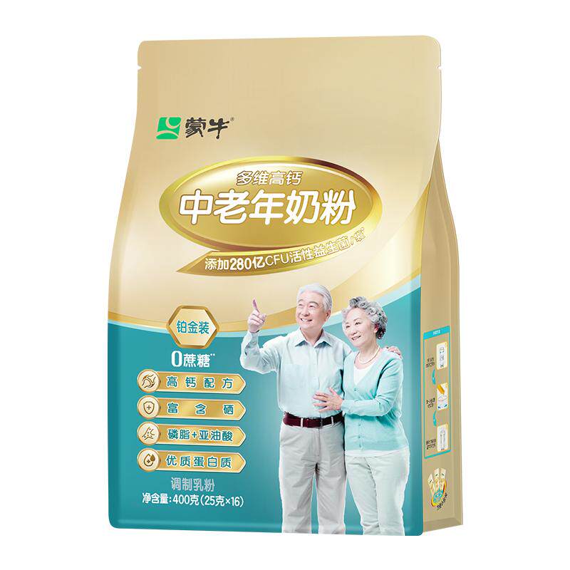 蒙牛铂金多维高钙中老年奶粉400g袋成人老年人配方营养早餐牛奶粉