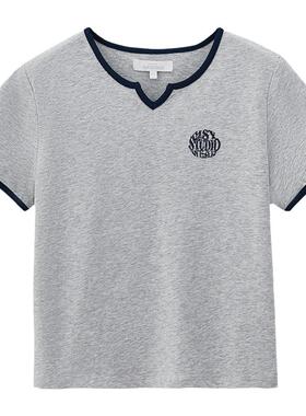 MOUSSY 夏季新品非正式学院风基础撞色刺绣T恤028HS490-1191