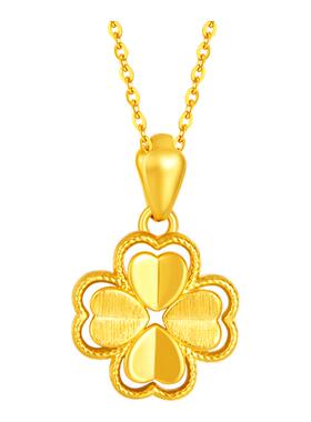 周大生黄金四叶草爱心吊坠颈饰金项链送老婆妈妈母亲节情人节礼物