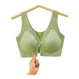 芬腾妈妈内衣女中老年人无钢圈防下垂大码背心式无痕前扣薄款文胸