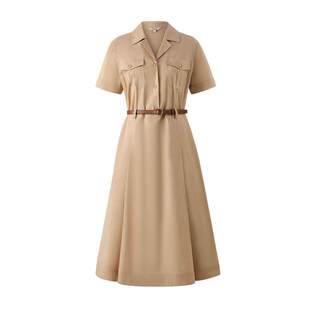 显瘦裙子夏季 Eland衣恋连衣裙女工装 风气质V领正肩a字裙摆短袖