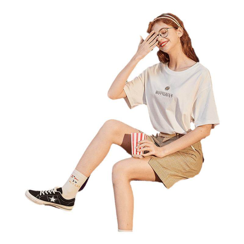 唐狮夏季净色短袖女装款白色t恤网红ins超火纯棉女短款上衣t恤