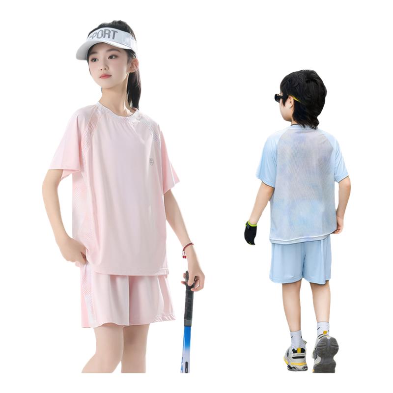 贝贝怡儿童夏季运动套装新款男童女童凉感速干短袖T恤两件套薄款