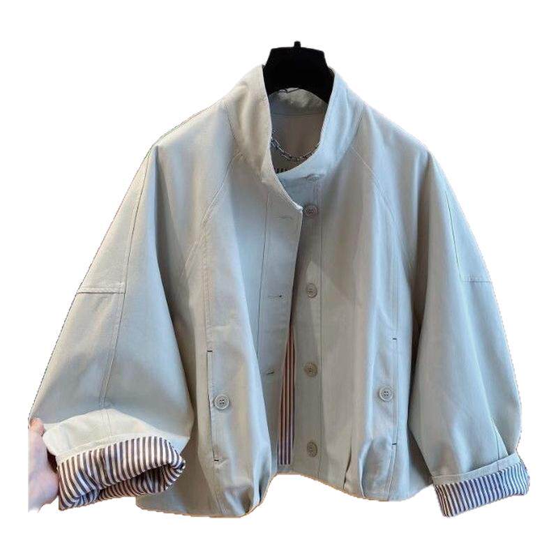 英伦风立领夹克外套女2026新款宽松休闲内里条纹风衣外套上衣