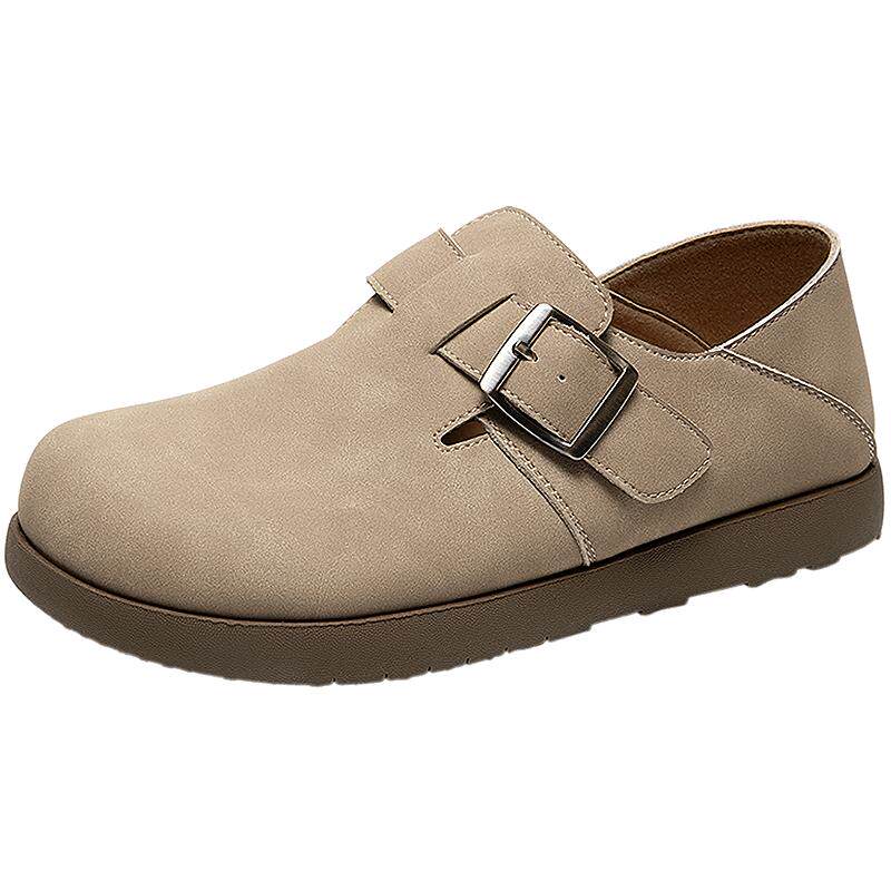 千百度扣式真皮两穿勃肯鞋女款气质百搭新款透气休闲平底深口单鞋