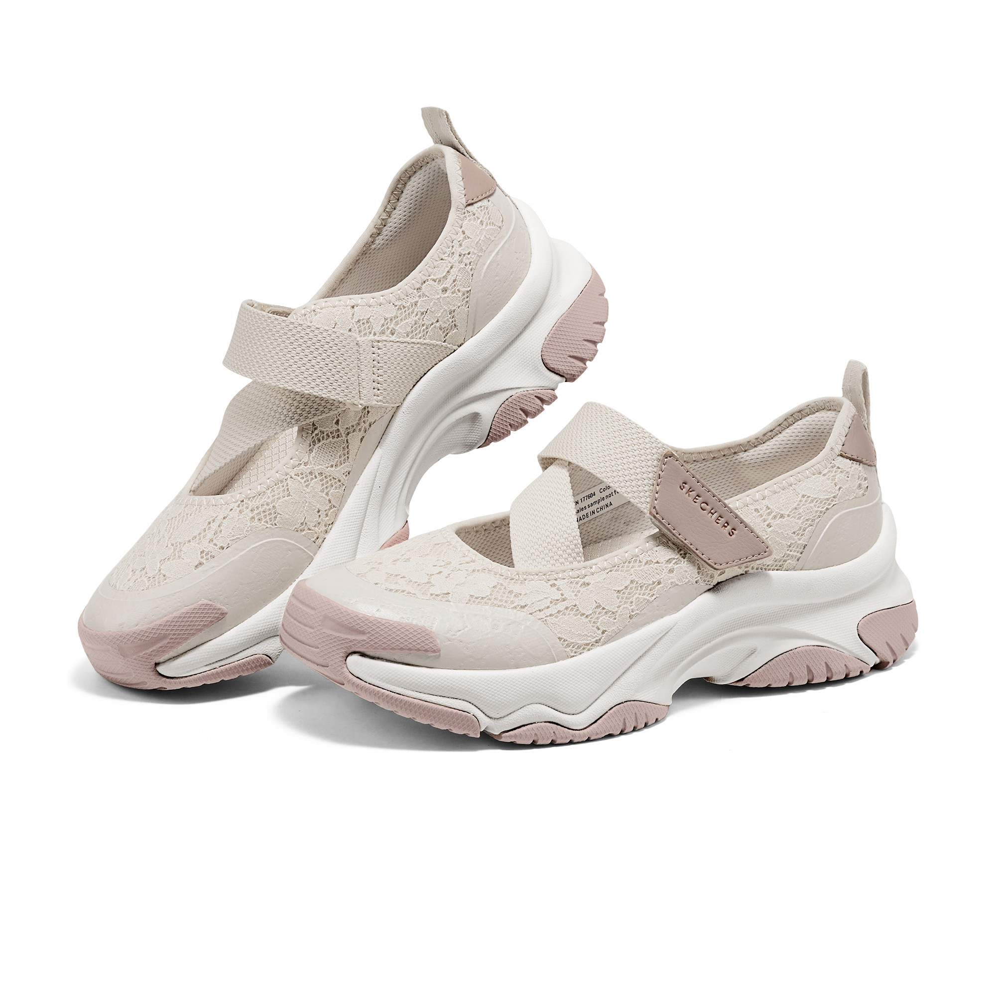 斯凯奇漫月玛丽珍|女鞋夏季一脚蹬蕾丝透气浅口厚底运动休闲单鞋