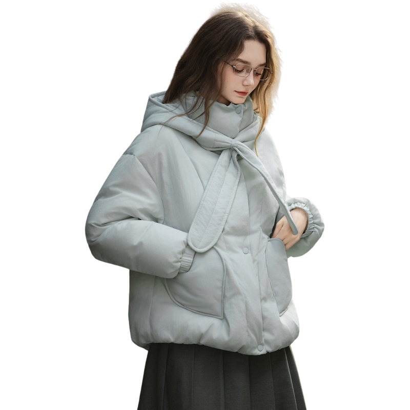 唐狮秋冬季短款羽绒服女连帽紫色