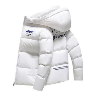 马克华菲2025冬季新款男士连帽羽绒服白色加厚保暖短款外套男装