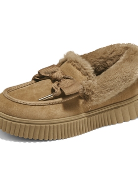 斯凯奇蝴蝶糕糕鞋冬季新款女浅口单鞋绒面保暖舒适乐福鞋豆豆鞋