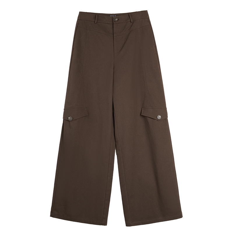 ELLE摩登咖色复古工装休闲裤