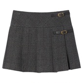 季 灰色格纹仿钻腰部皮扣半身裙 法式 末7折SANDRO2025秋冬新款 女装