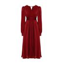 DPLAY2025年秋季 红色连衣裙女鎏光缎面长裙订婚宴会礼服裙子 新款