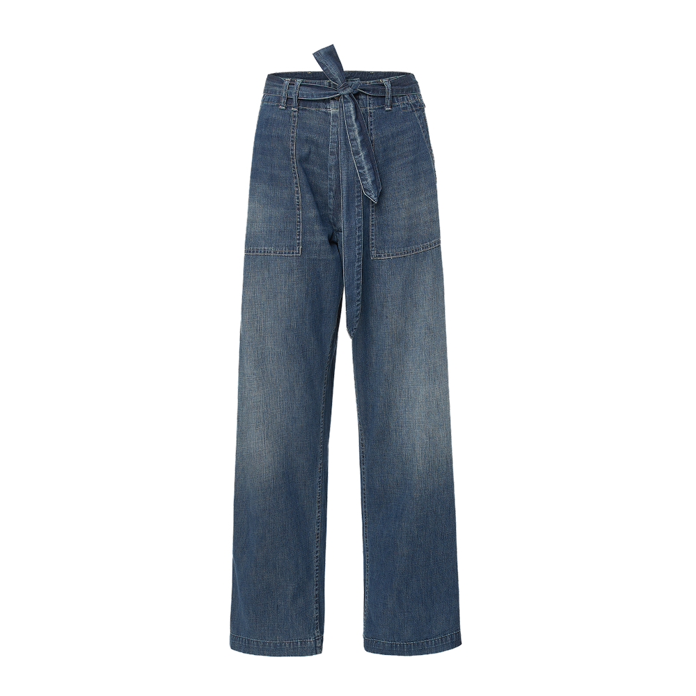 R13春夏腰带款水洗阔腿牛仔裤