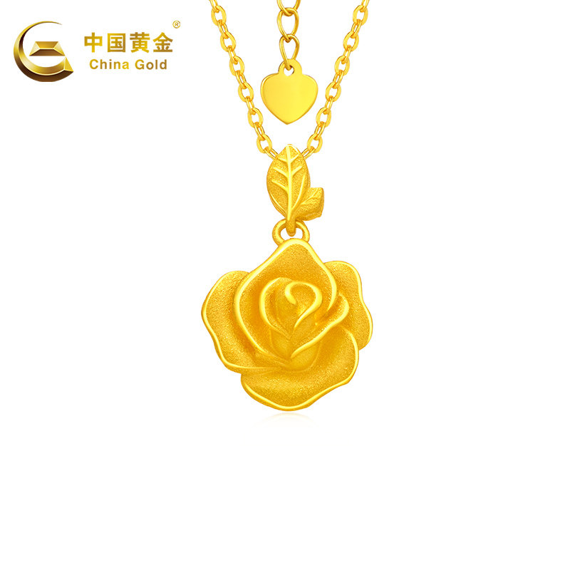 中国黄金999足金项链玫瑰花新款图片