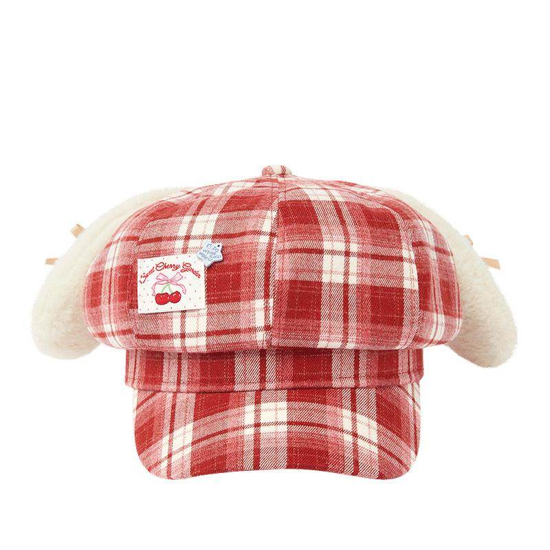 畹町圣诞红格纹八角帽