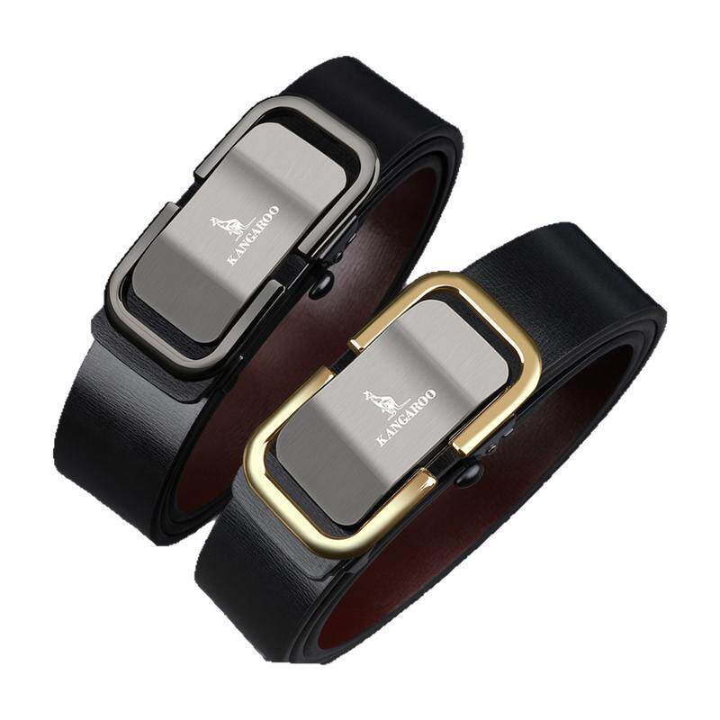 袋鼠男士皮带真皮无牙自动扣腰带年轻人时尚百搭牛皮裤带新款潮流