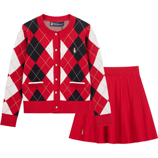 大童新年装 25秋冬新品 套裙儿童甜美两件套 女童毛衣套装 暇步士童装