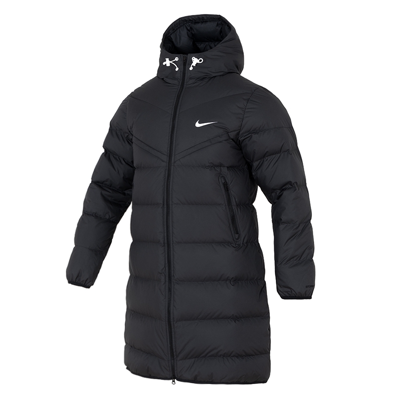 耐克nike衣服男黑色羽绒服冬连帽刺绣款休闲保暖长款外套女HQ4185