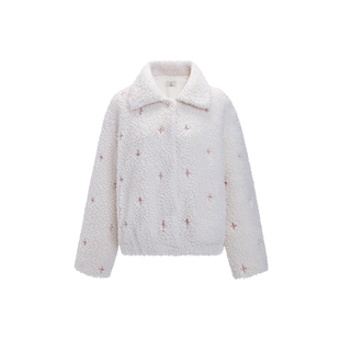 女冬装 FIVE PLUS外套甜美翻领星星刺绣少女风羊羔毛外套2025新款