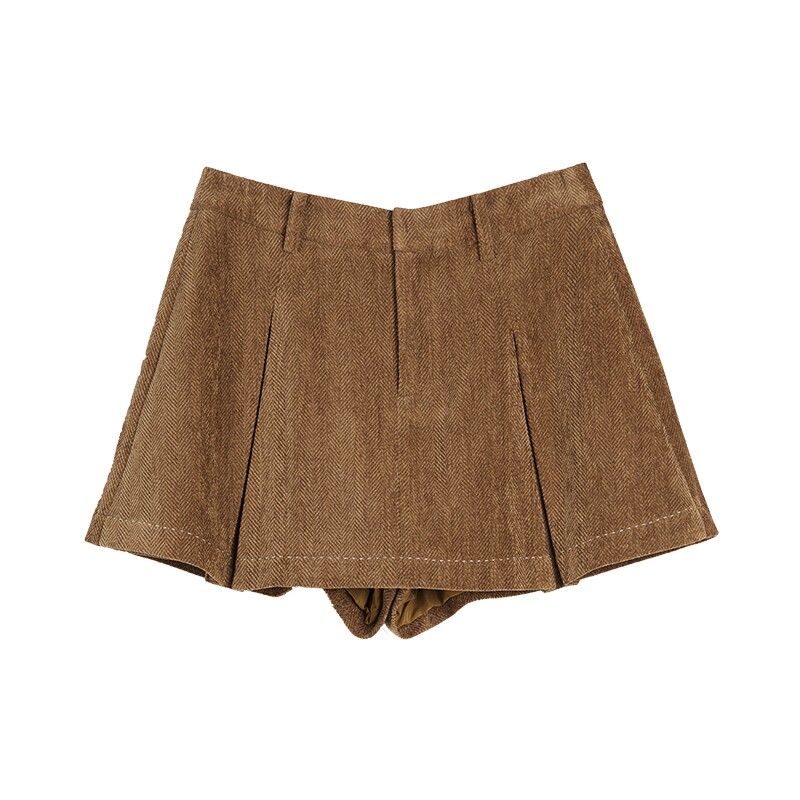 【焦糖暖棕】ELLE复古灯芯绒休闲裙裤女2025冬季新款高腰阔腿