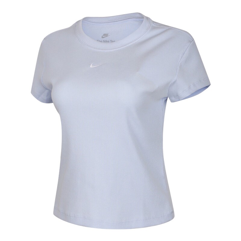 NIKE耐克女短袖26夏新款蓝色罗纹修身短款圆领运动T恤 HV4995-407