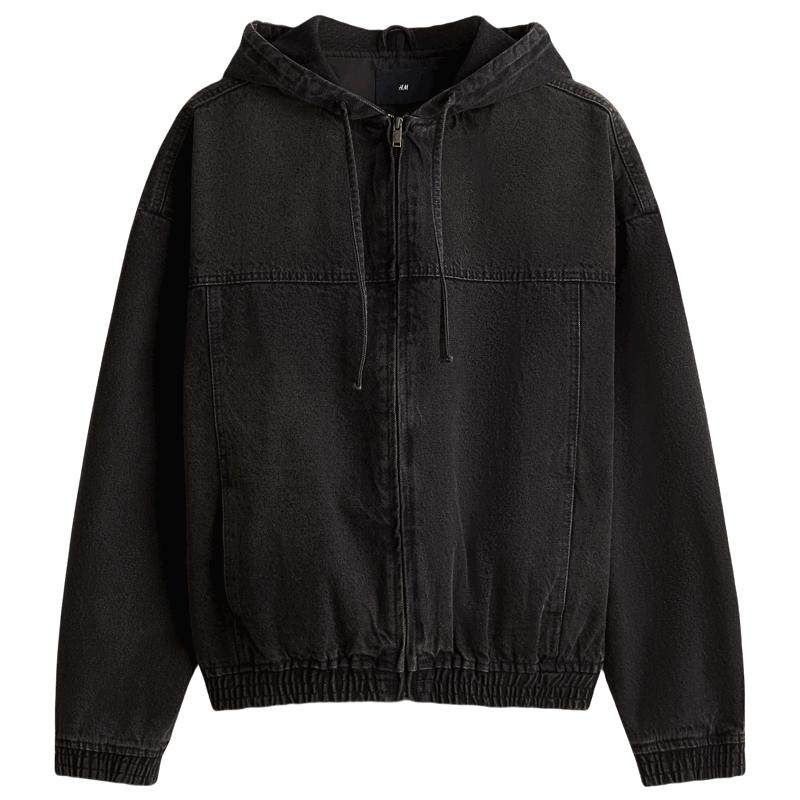 HM男装牛仔外套春季宽松版型美式潮流连帽夹克1300912