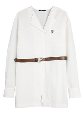 ELLE白色通勤风长袖衬衫女2025秋季新款气质高级感翻领时髦衬衣