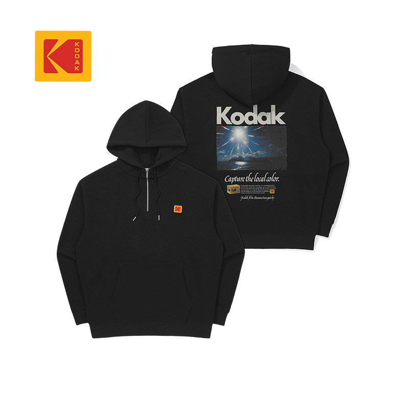KODAK柯达2025秋冬新品男女同款纯色大印花上衣抽绳连帽卫衣