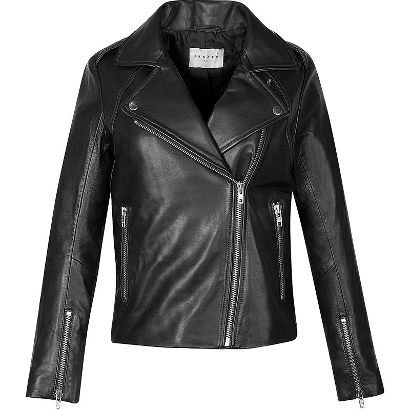 sandro女装帅气干练机车羊皮外套