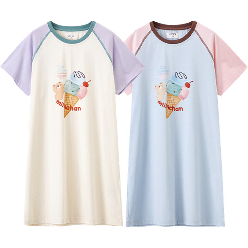 千线艺【轻爽小云朵】女童睡裙短袖夏季26新款大童儿童纯棉睡衣裙