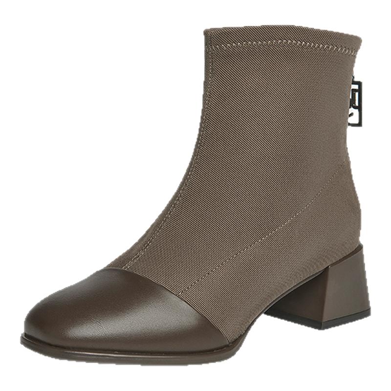 Josiny/卓诗尼秋冬休闲时尚短靴厚底拉链百搭舒适马丁靴骑士靴女