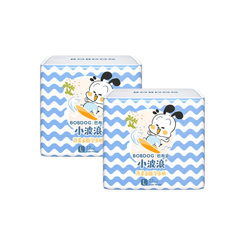 巴布豆小波浪男女宝宝0-3岁超薄透气拉拉裤L-4XL码*2包裤型尿不湿