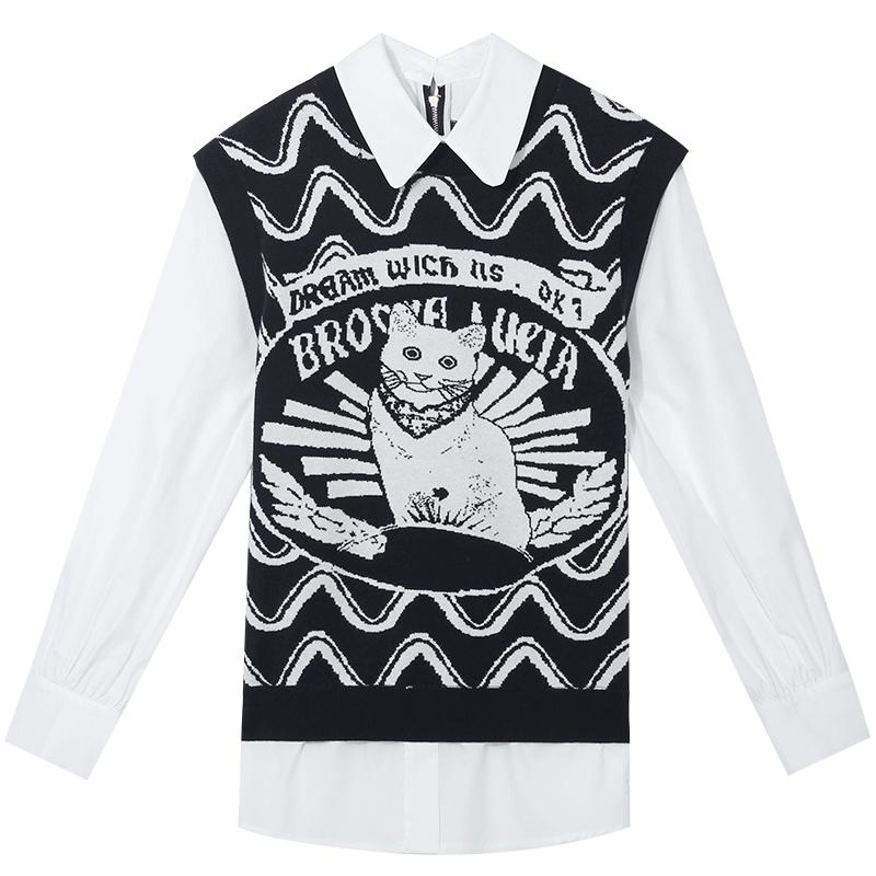 inlife假两件拼接衬衫宽松设计感