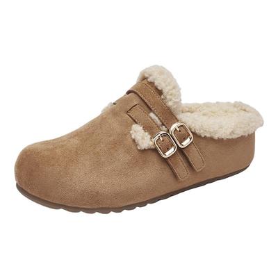 【达芙妮】毛绒绒勃肯半拖鞋外穿