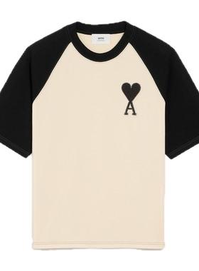 【季末甄选】Ami Paris 男女同款黑色ADC插肩袖T恤 黑白熊猫短袖