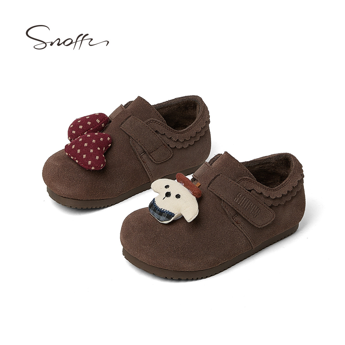 斯纳菲女童皮鞋儿童勃肯鞋2025秋冬新款加绒小公主牛皮新年红棉鞋