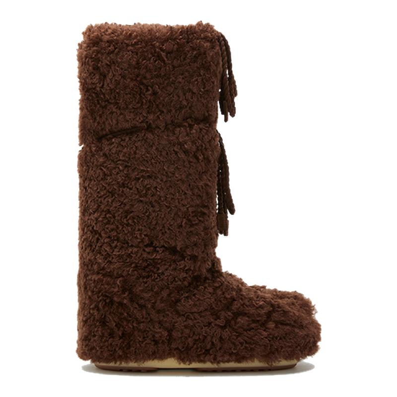 Moon Boot2025秋冬新款男女同款棕色ICON摇粒绒高筒雪地靴
