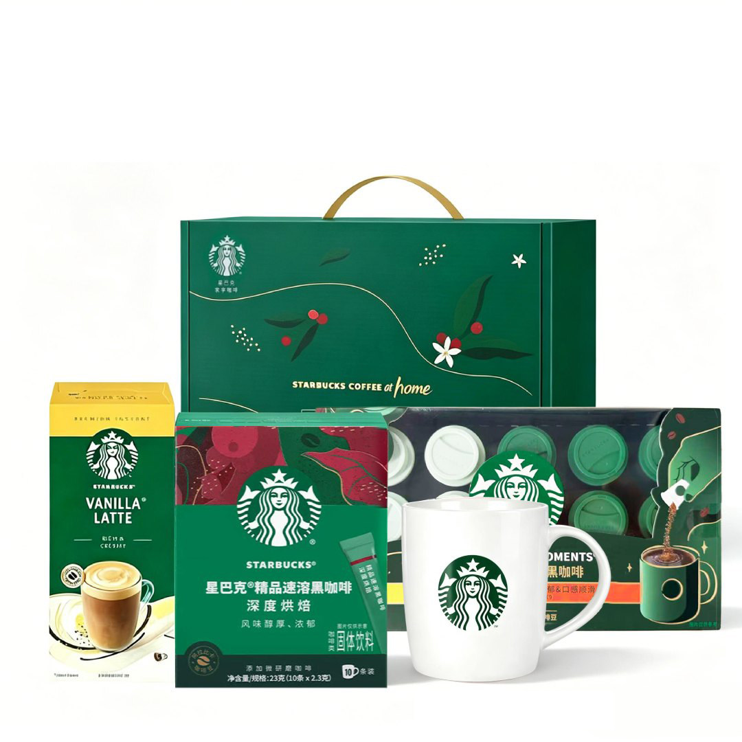 星巴克黑咖啡送人随星杯子焦糖香草拿铁速溶咖啡伴手礼盒高端套装