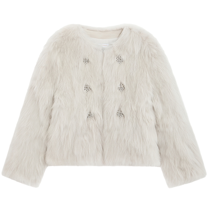 【博主同款】bebe2025秋冬新款女圆领千金风狐狸毛皮草外套402112