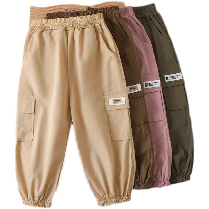 贝贝怡儿童裤子男孩夏装休闲裤工装裤女童2025新款防蚊裤春秋童装