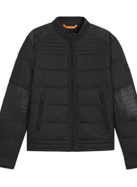 BOSS博斯 男士25年冬季新款混合绗缝机车风夹棉夹克棉服