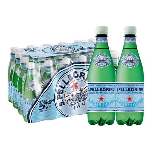 圣培露500ml*24塑料瓶整箱意大利充气天然矿泉水含气苏打水